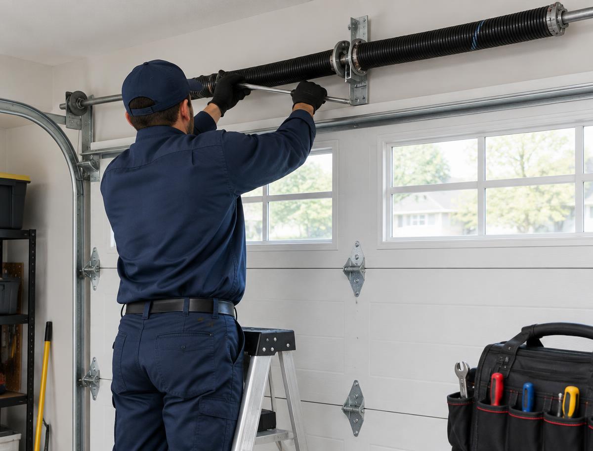 Nick Garage Door technician adjusting a torsion spring